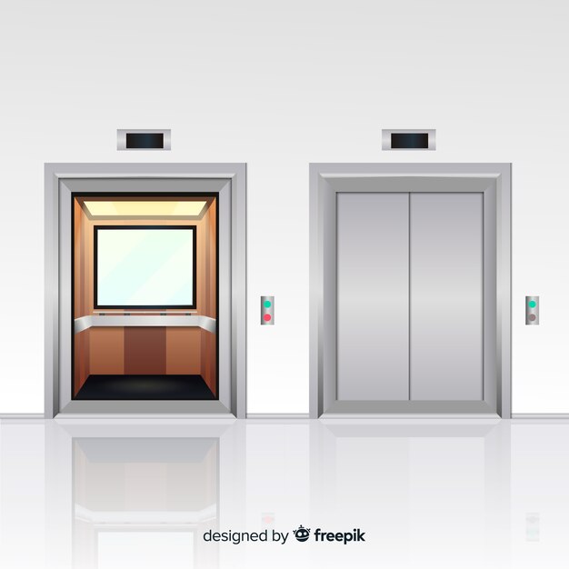 Concepto de ascensor con puerta abierta y cerrada