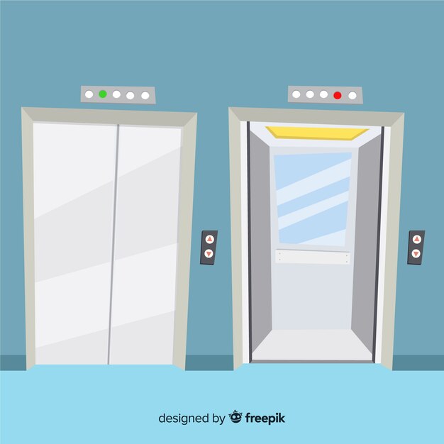 Concepto de ascensor con puerta abierta y cerrada