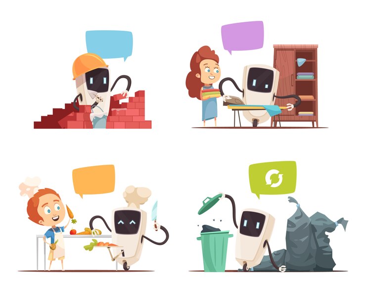 Vector gratuito concepto de asistencia de robots 4 iconos