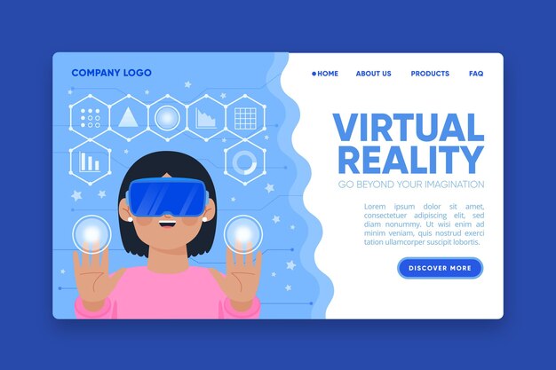 Concepto de auricular de página de destino de realidad virtual
