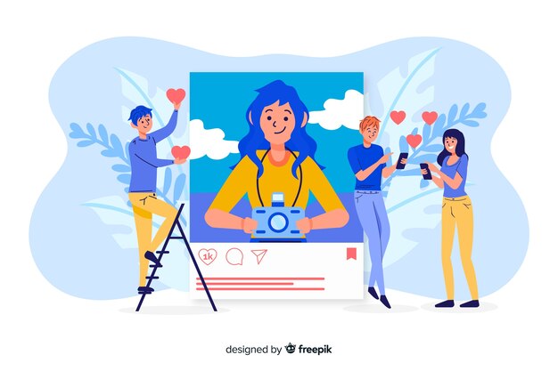 Concepto de auto foto de Instagram con gente que le gusta