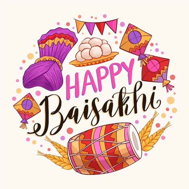 Concepto de baisakhi feliz dibujado a mano