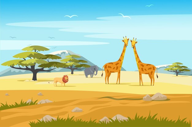 Concepto de banner de safari africano cartel de recreación exótica de turismo tropical Ilustración de exploración de sabana salvaje