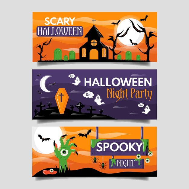 Concepto de banners de halloween plana