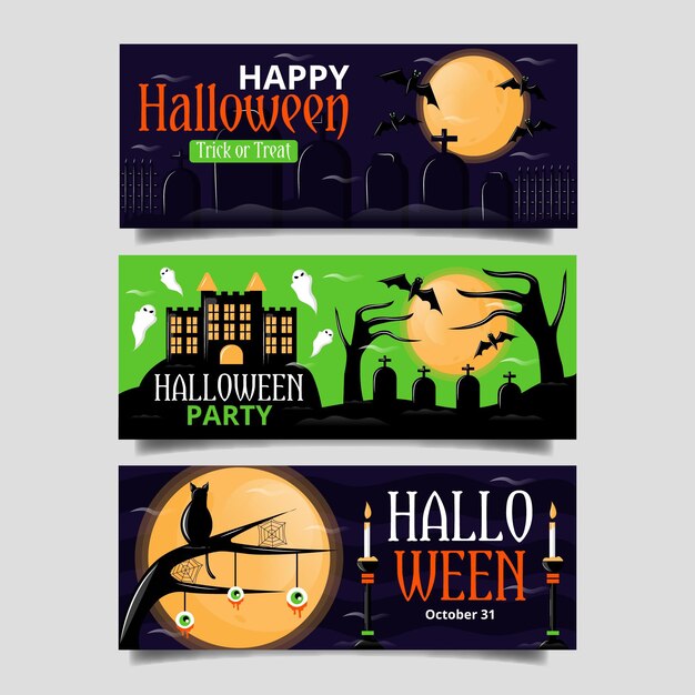 Concepto de banners de halloween plana