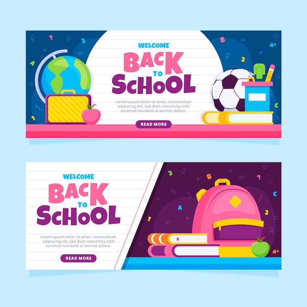 Vector gratuito concepto de banners de regreso a la escuela plana