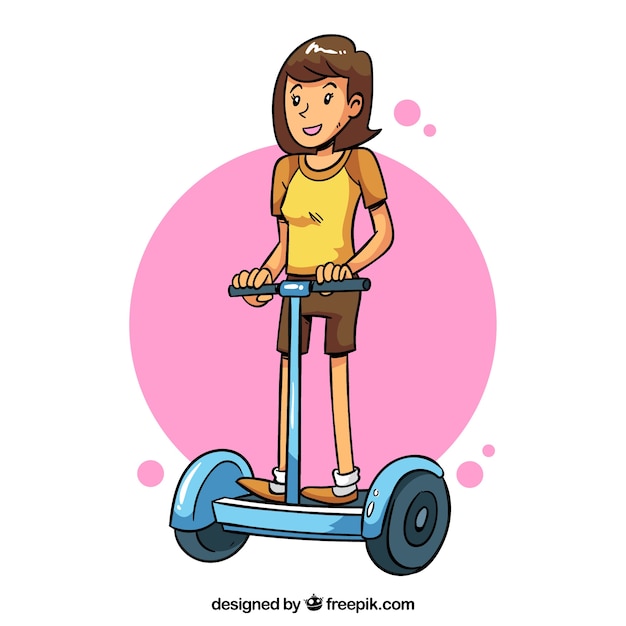 Vector gratuito concepto de bici eléctrico con mujer feliz