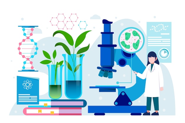 Concepto de biotecnología de diseño plano ilustrado.