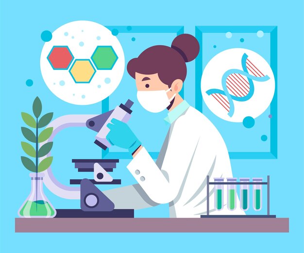Concepto de biotecnología con investigadora.