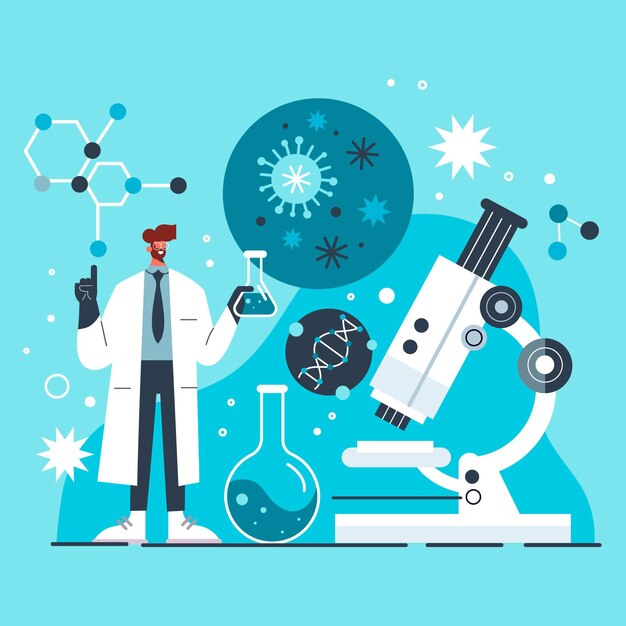 Concepto de biotecnología plano ilustrado.