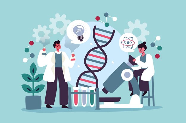 Concepto de biotecnología plano ilustrado.