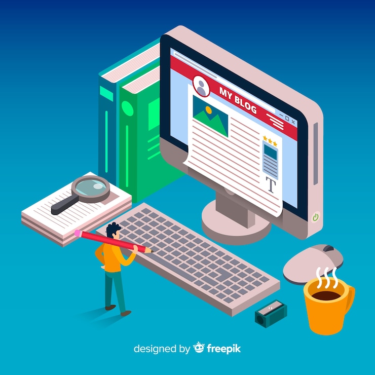 Vector gratuito concepto de blogging estilo isométrico