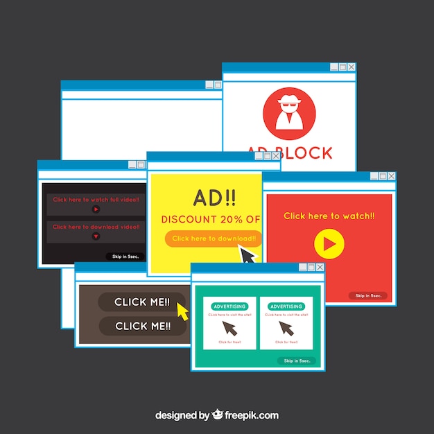 Concepto de bloqueador de anuncios online con diseño plano