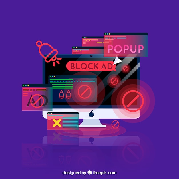 Concepto de bloqueador de anuncios online con diseño plano