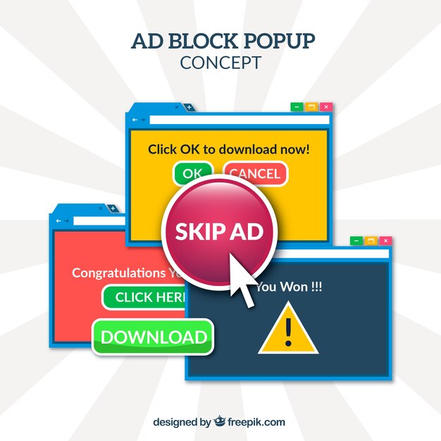 Concepto de bloqueador de anuncios online con diseño plano
