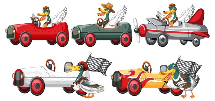 Vector gratuito concepto de carrera derby de soapbox con patos