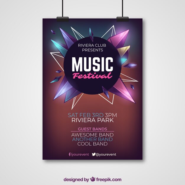 Concepto de cartel brilloso para fiesta de música