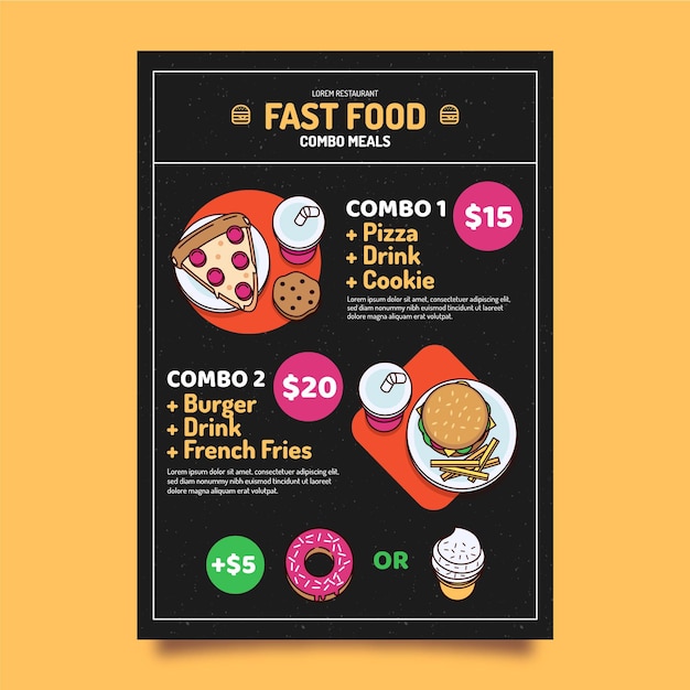 Concepto de cartel de comidas combinadas