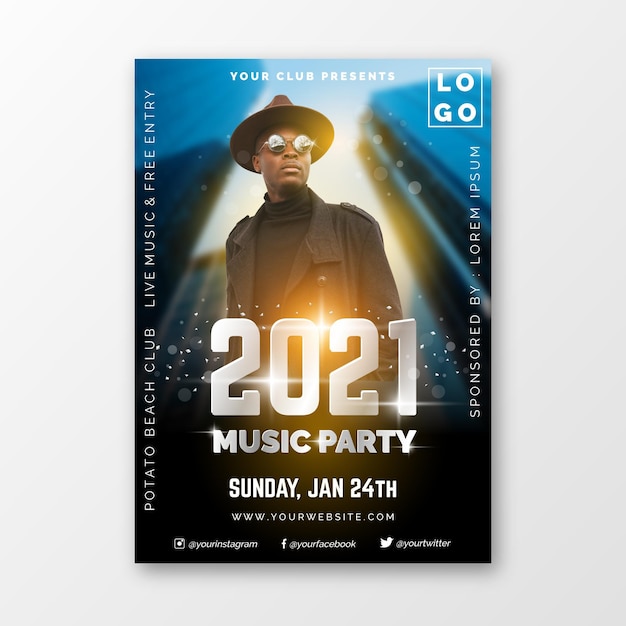 Vector gratuito concepto de cartel de evento musical 2021