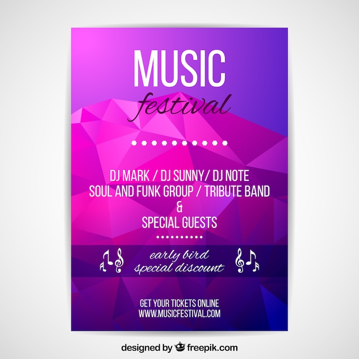 Vector gratuito concepto de cartel para fiesta de música morado y rosa