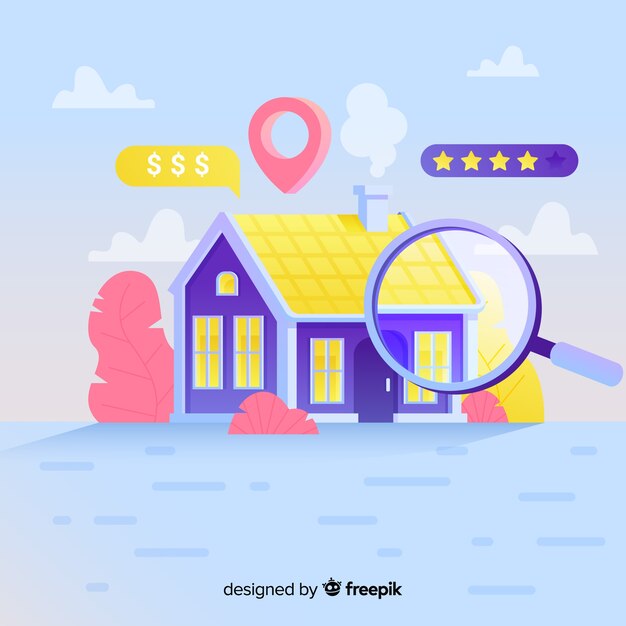 Concepto de casa buscando página de aterrizaje