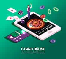 Vector gratuito concepto de casino en línea con tableta y herramientas para la ilustración de juegos de azar