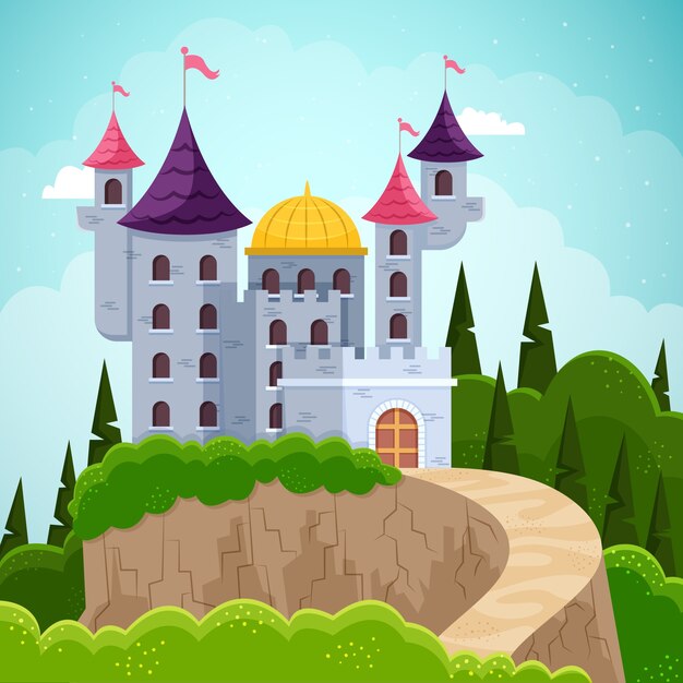 Concepto de castillo de cuento de hadas mágico