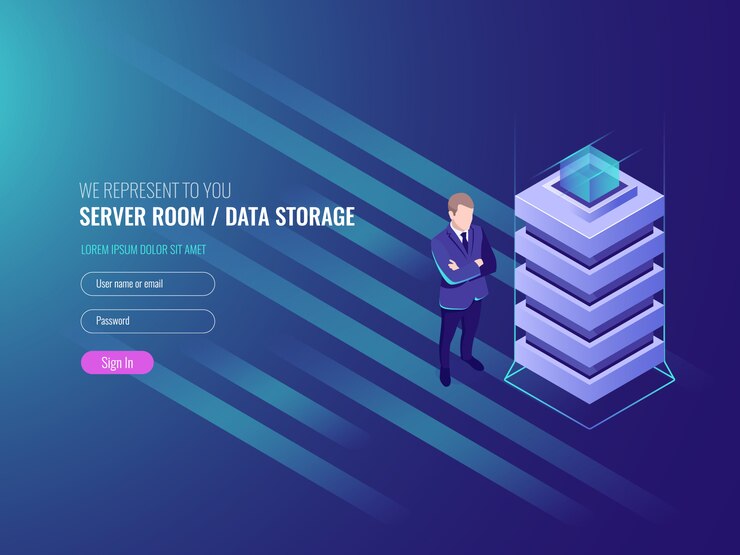 Vector gratuito concepto de centro de datos, bases de datos y seguridad de la información de internet, administración de sistemas