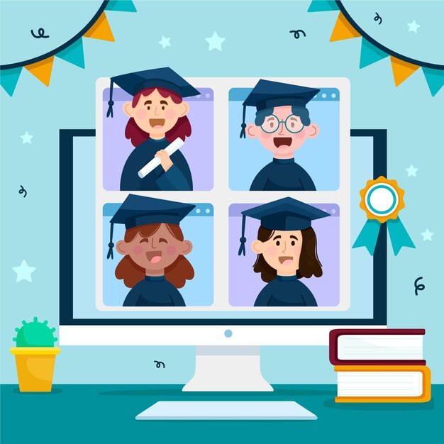 Concepto de ceremonia de graduación virtual