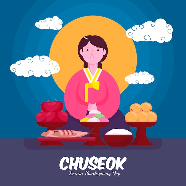 Concepto de Chuseok en diseño plano