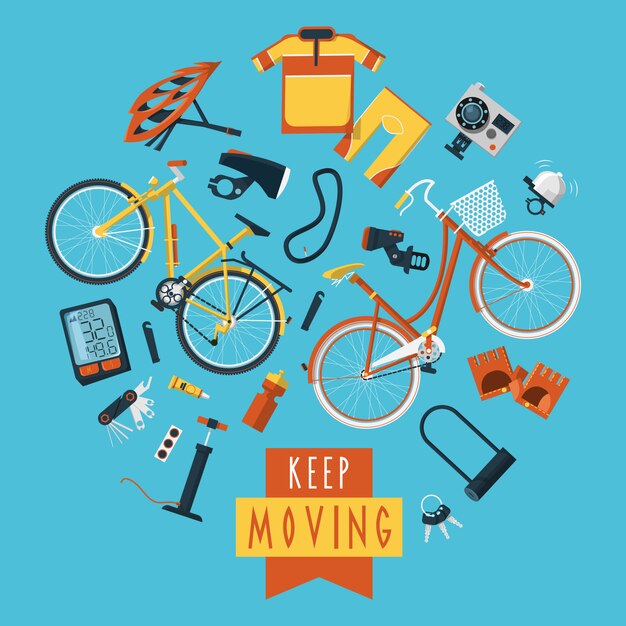 Concepto de ciclismo pictogramas composición círculo impresión