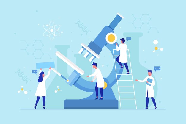 Concepto de ciencia de diseño plano con microscopio