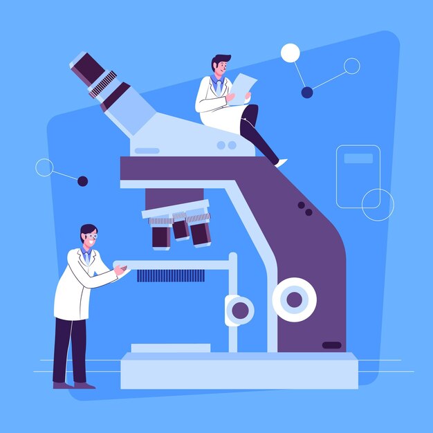 Concepto de ciencia de diseño plano con microscopio