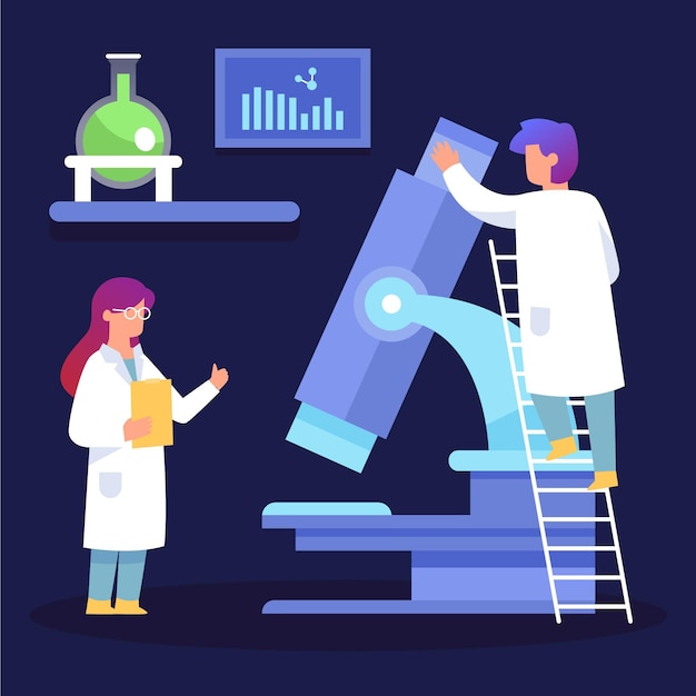 Vector gratuito concepto de ciencia con microscopio ilustrado