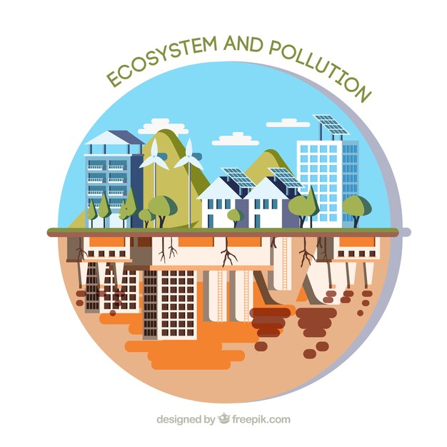 Concepto circular de ecosistema y contaminación