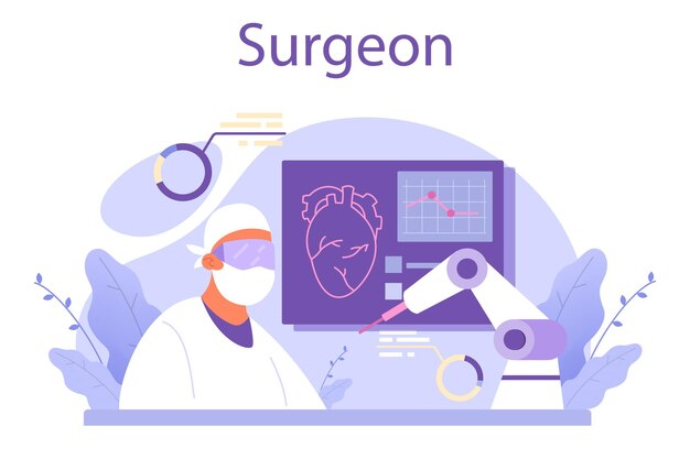 Concepto de cirujano Médico que realiza operaciones médicas Especialista médico profesional Cita en línea consulta a domicilio conferencia Ilustración vectorial aislada
