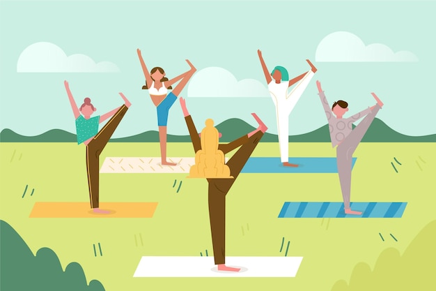 Vector gratuito concepto de clase de yoga al aire libre