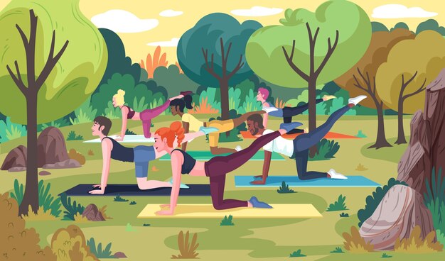 Concepto de clase de yoga al aire libre