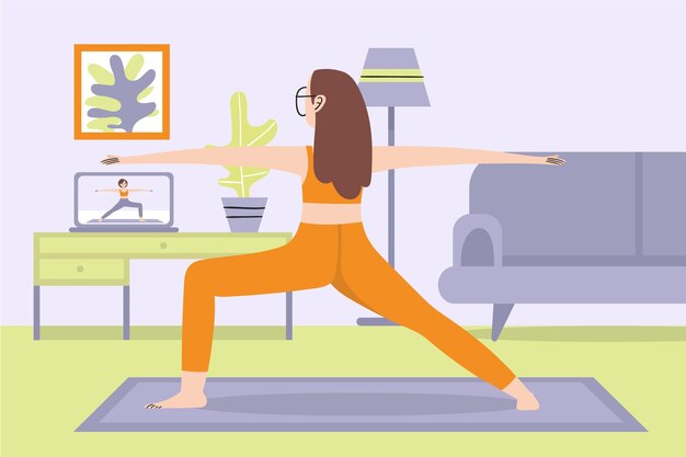 Concepto de clase de yoga en línea dibujado a mano