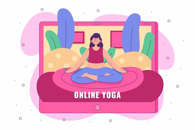 Concepto de clase de yoga en línea dibujado a mano