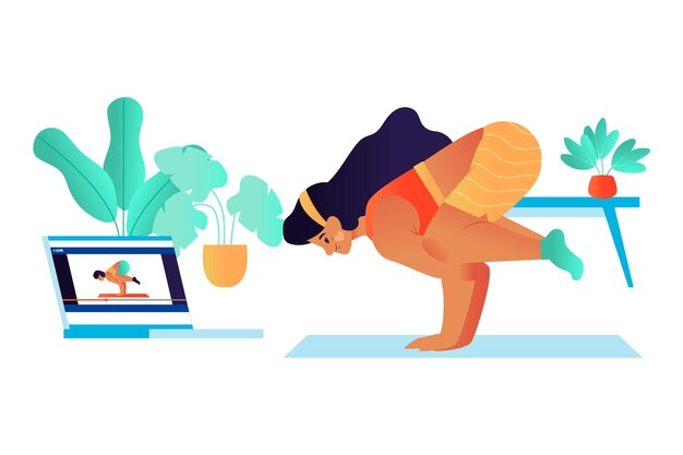 Concepto de clase de yoga en línea dibujado a mano
