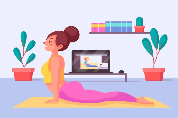 Concepto de clase de yoga en línea de diseño plano