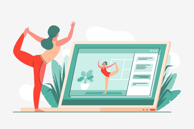 Concepto de clase de yoga en línea de diseño plano