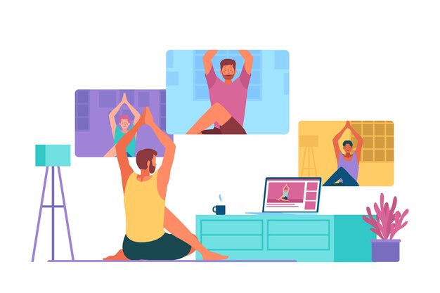 Concepto de clase de yoga en línea de diseño plano
