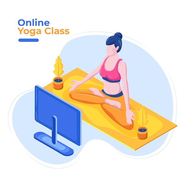 Concepto de clase de yoga en línea de diseño plano