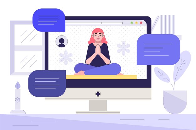 Concepto de clase de yoga en línea de diseño plano