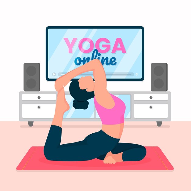 Concepto de clase de yoga en línea de diseño plano