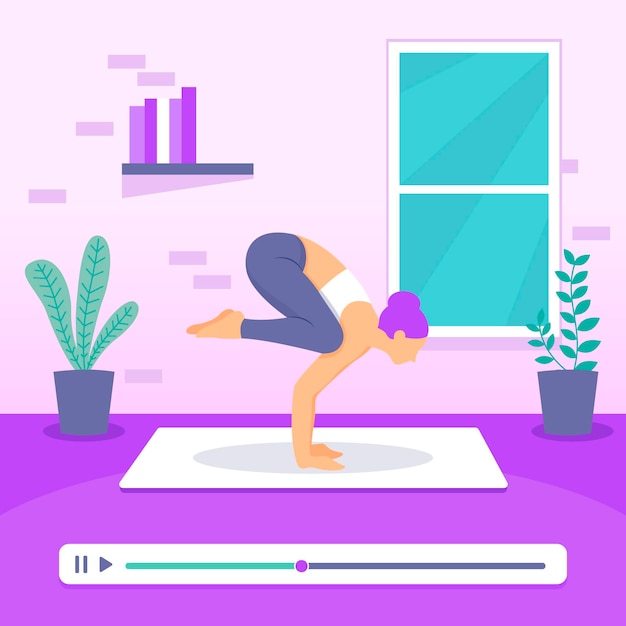 Concepto de clase de yoga en línea de diseño plano