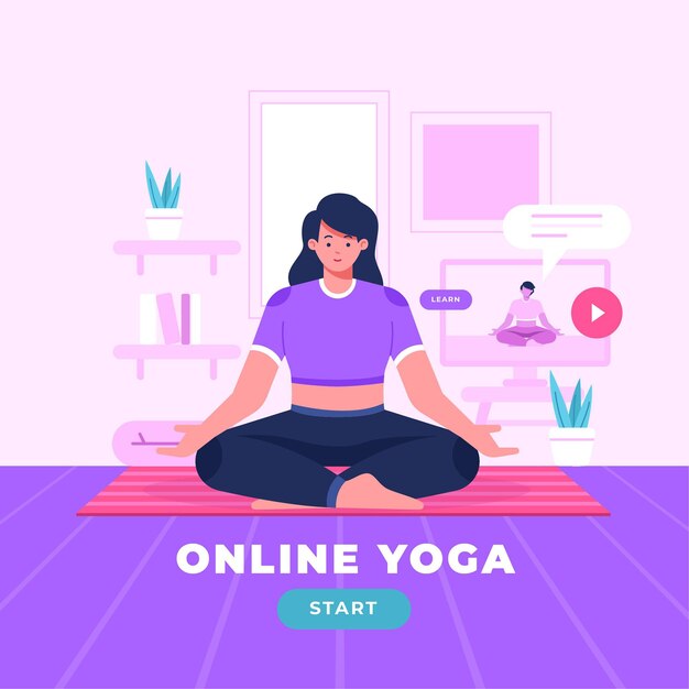 Concepto de clase de yoga en línea plana