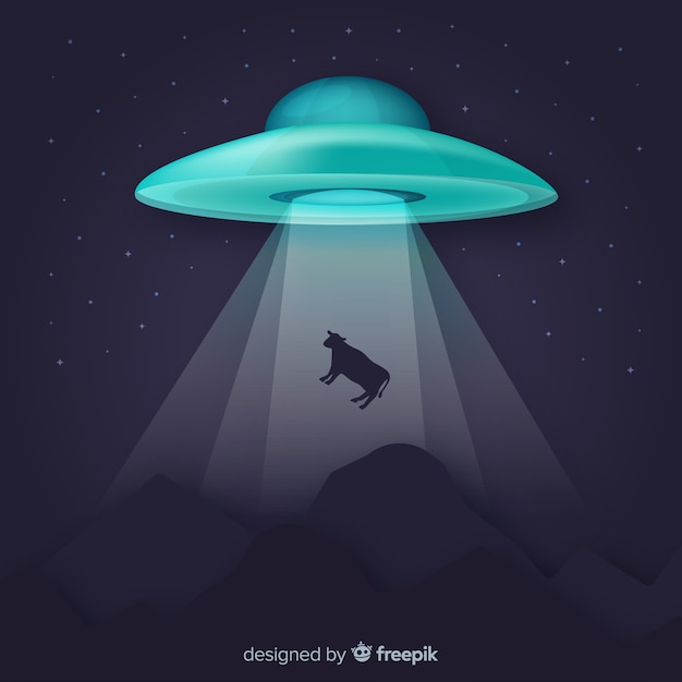 Concepto clásico de abducción de ovni con diseño plano